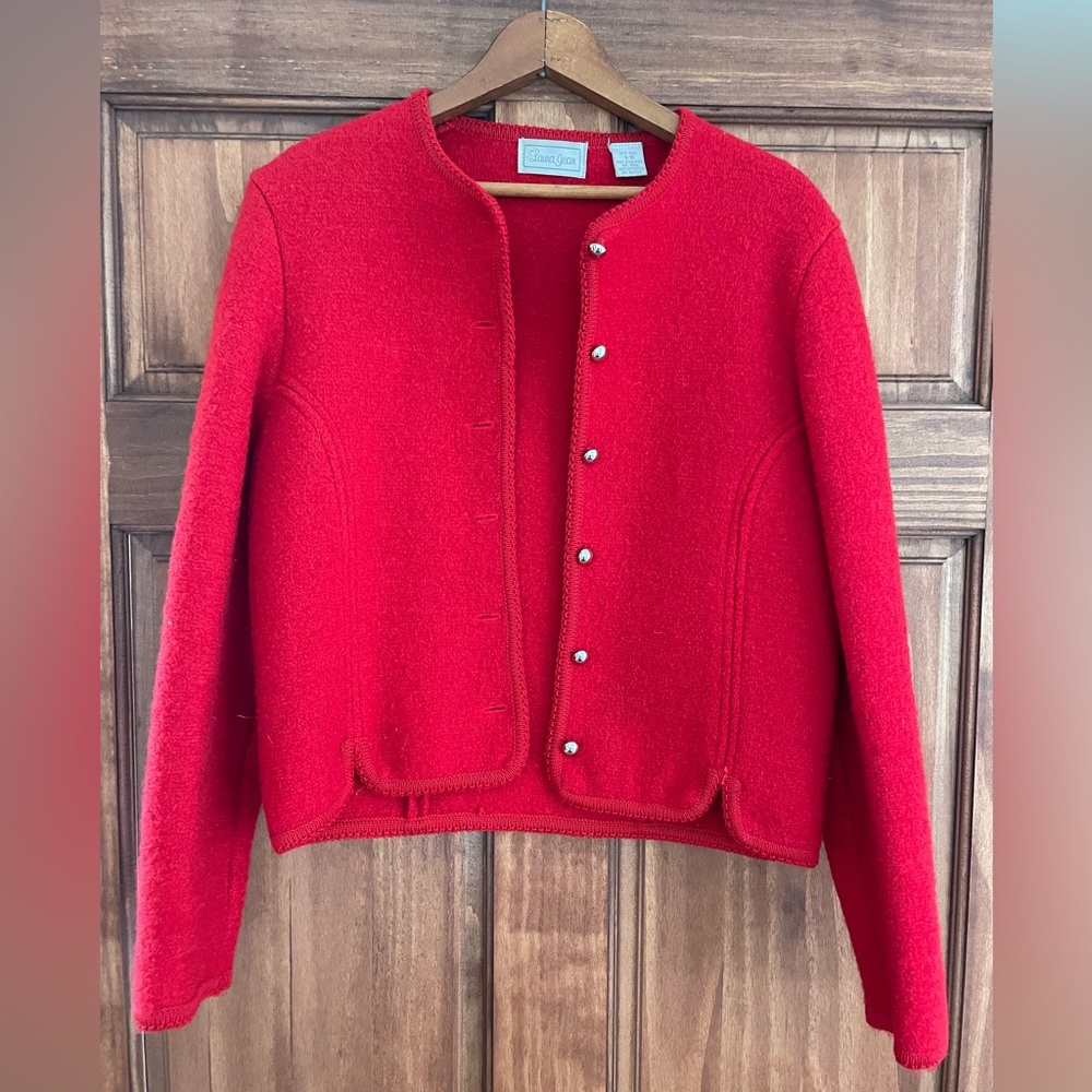 Red Vintage 90s Blazer/Jacket, Laura Jean, 100% Wool, Career/Workwear